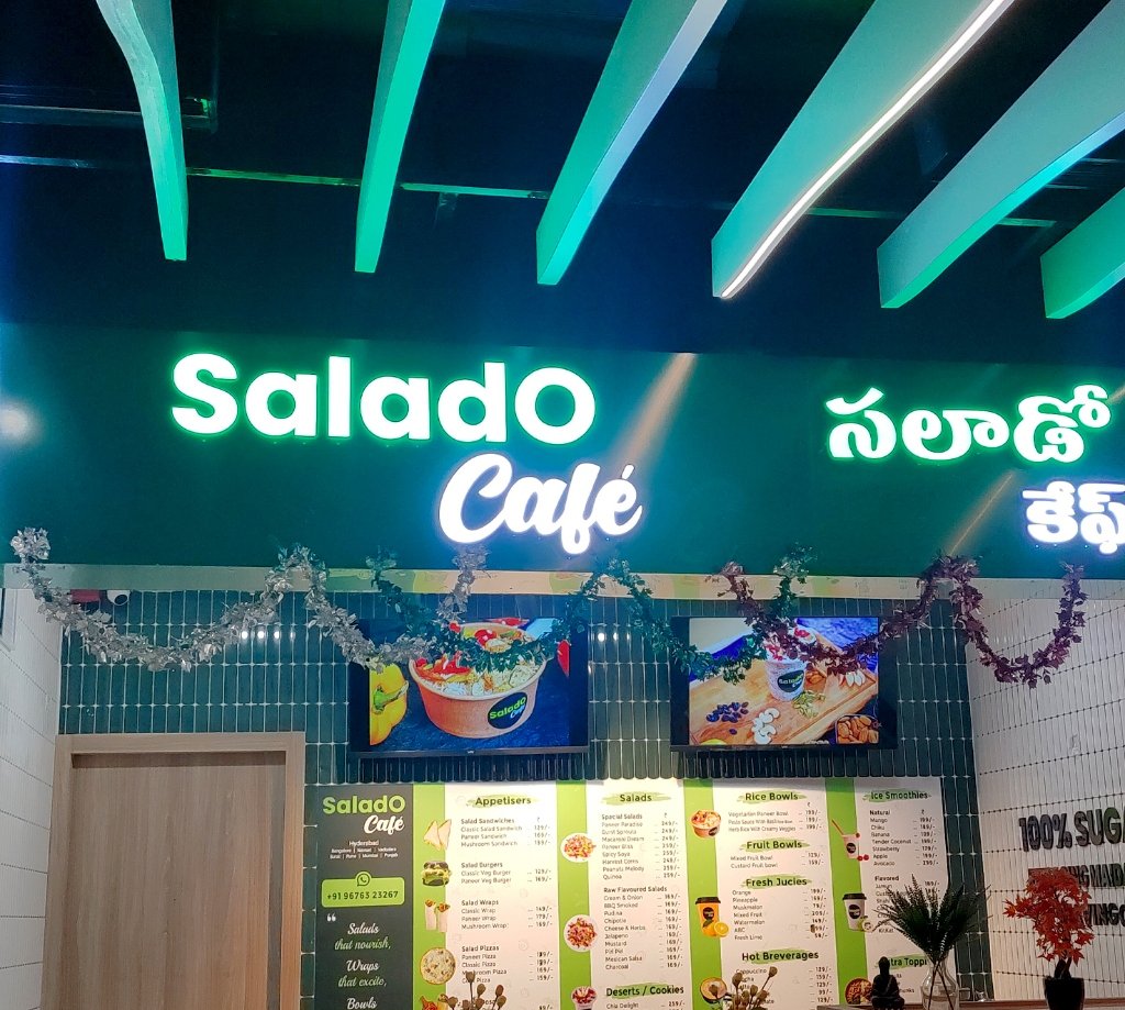 Salado Cafe glowing sign board